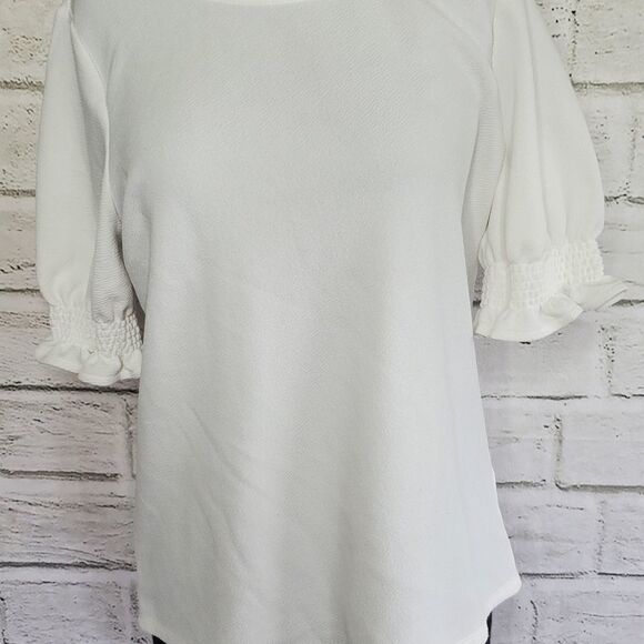 Adrianna Papell crepe puff sleeve shirt medium - Picture 2 of 10